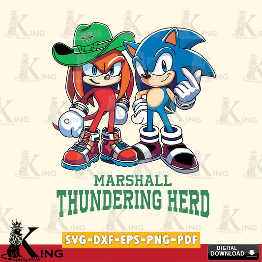 Hand-drawn style art of Marshall Thundering Herd Sonic & Knuckles Football Mascot, high-quality vector for DIY scrapbooking and