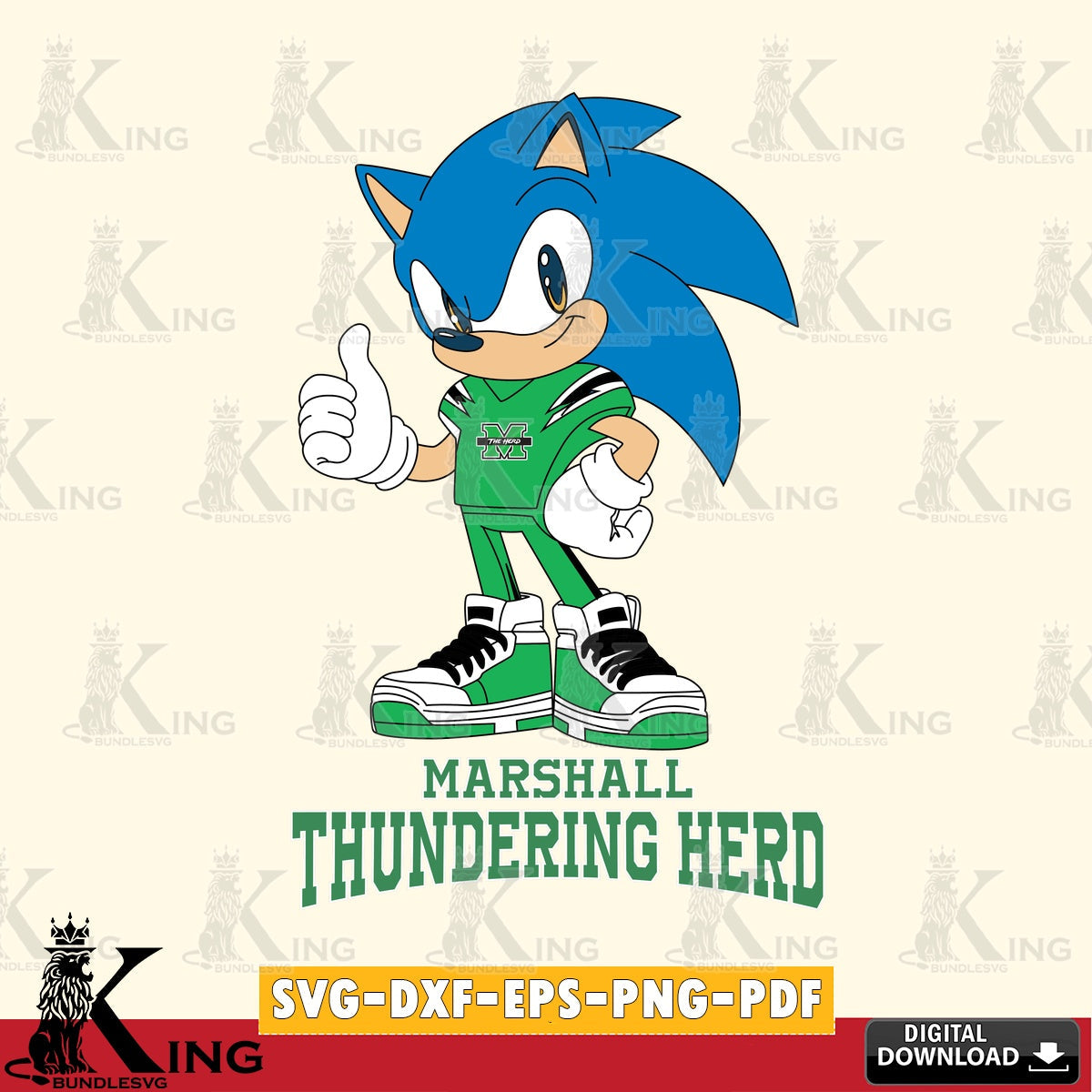 Marshall Thundering Herd Sonic Like Football SVG file, Vector , Digital Download , PDF File , Instant Download