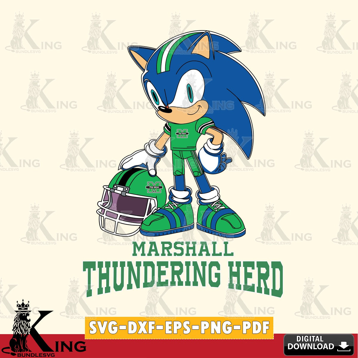 Artistic drawing of Marshall Thundering Herd sonic player football crafting file for iron-on transfer and vinyl decals