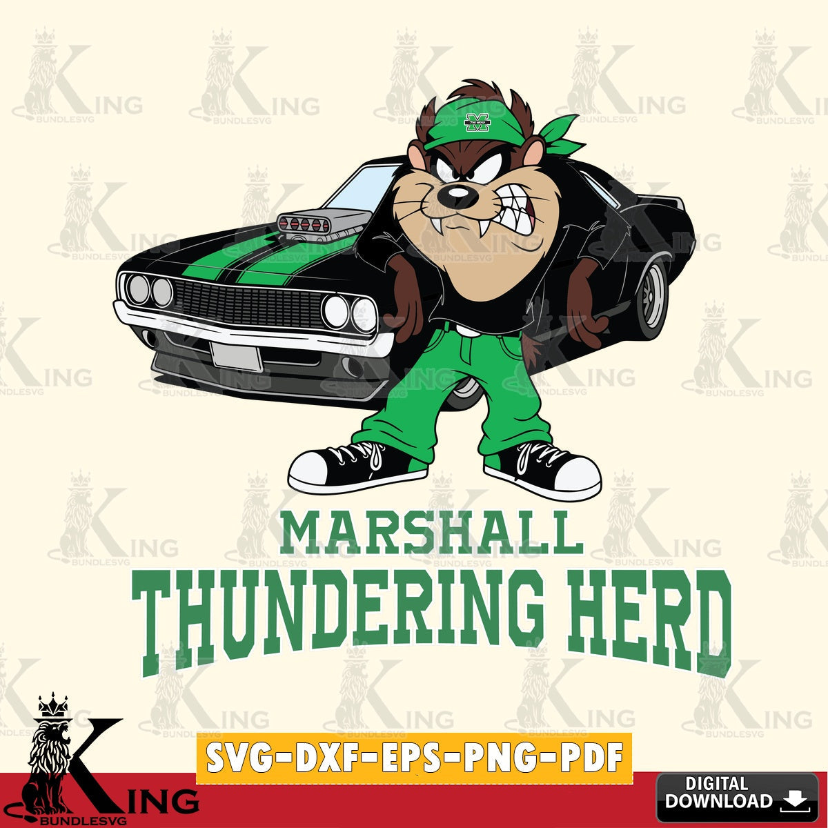 Marshall Thundering Herd Taz Racing Car SVG file, Cut file  , Digital Download , Instant Download, Taz svg, NCAA svg