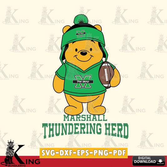 Creative design featuring Marshall Thundering Herd Winnie the Pooh player Football, SVG PNG files perfect for Cricut and