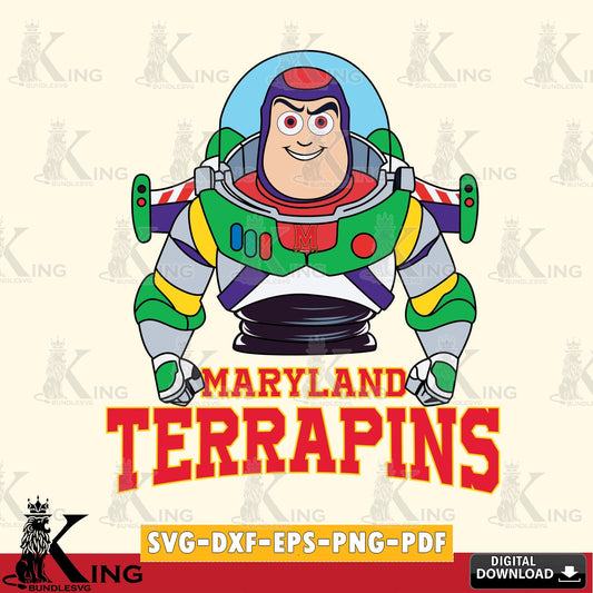 Creative design featuring Maryland Terrapins Buzz Lightyear Football, NCAA SVG PNG design suitable for Glowforge and laser cutting