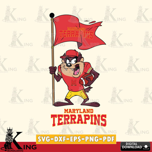 Maryland Terrapins Football Taz Flag Art SVG file, Cut file  , Digital Download , Instant Download, Taz svg, NCAA svg