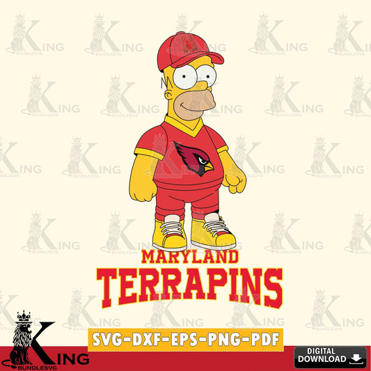 Unique artwork depicting a Maryland Terrapins Homer Simpson football design, NCAA, vector art for engraving, cutting, and