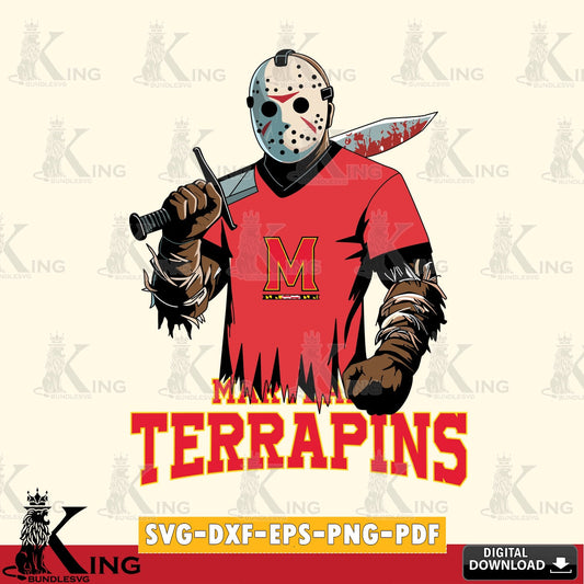Creative design featuring Maryland Terrapins Jason Voorhees Football, NCAA SVG PNG files perfect for Cricut and Silhouette cutting