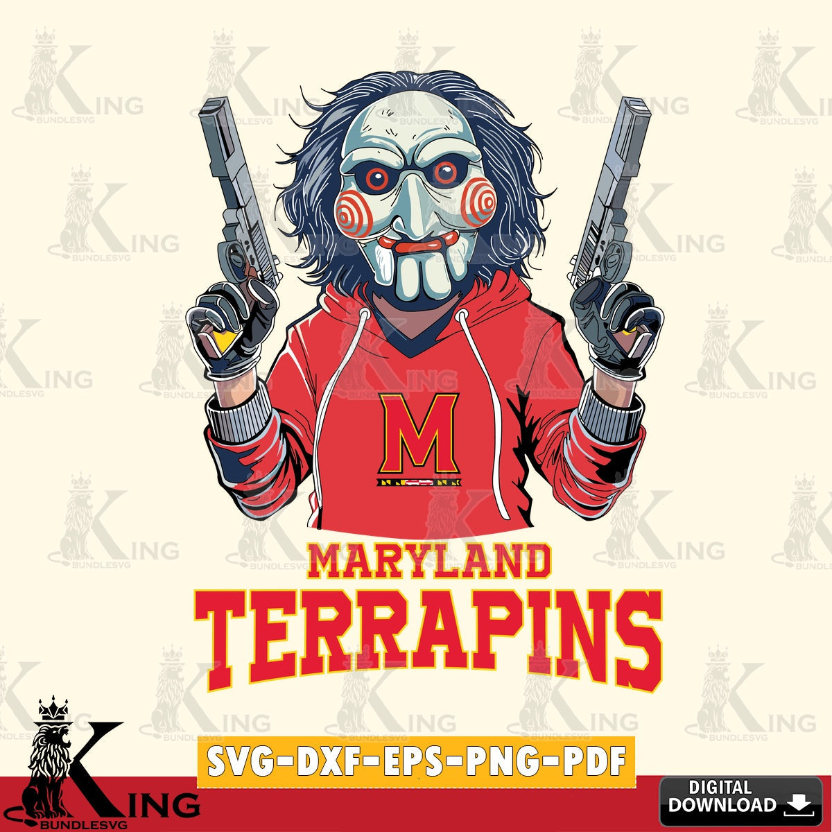 Hand-drawn style art of Maryland Terrapins Jigsaw Billy Football, NCAA vector illustration for POD merchandise and apparel