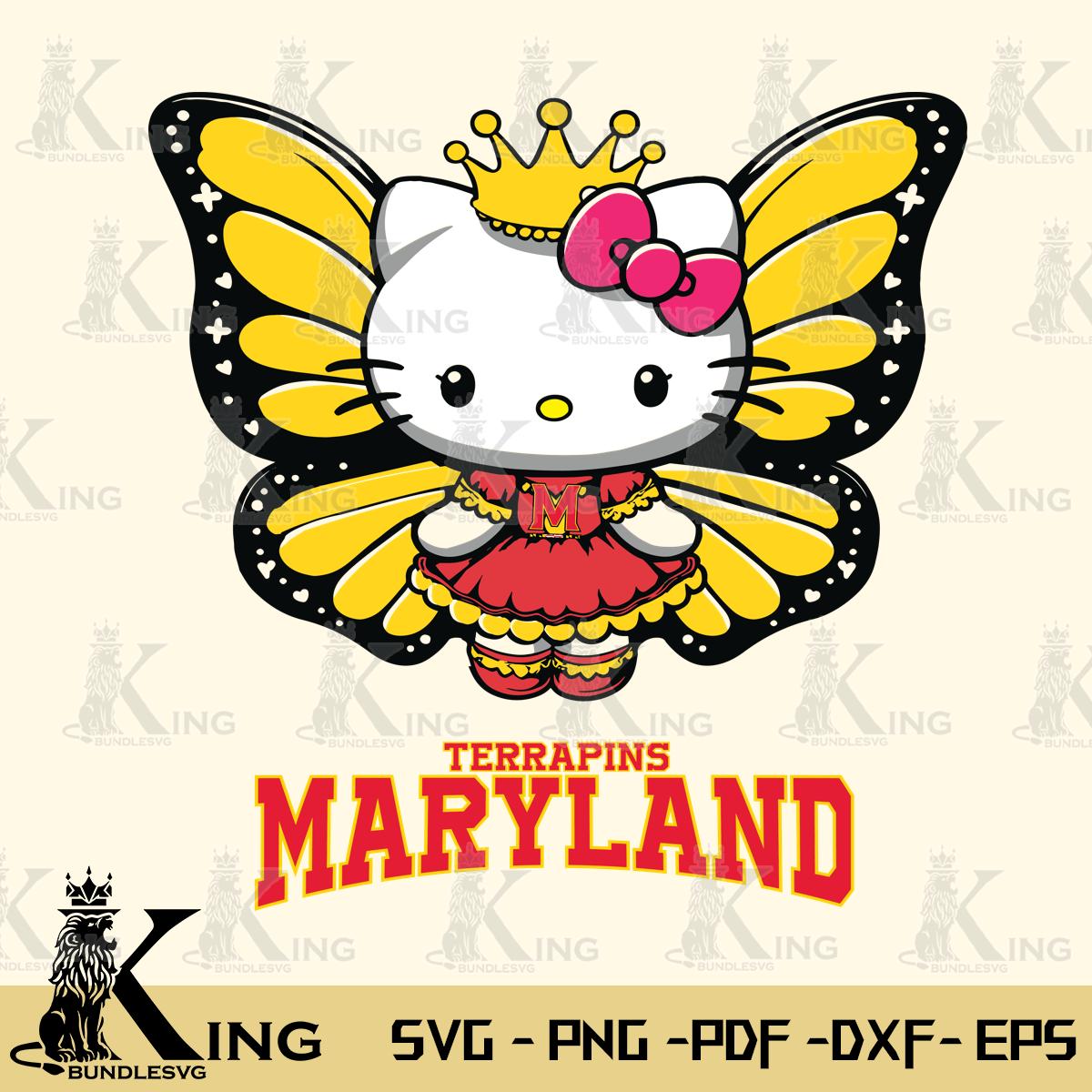 Maryland Terrapins Kitty Wings & Flowers Svg Eps Dxf Png File, Digital Download