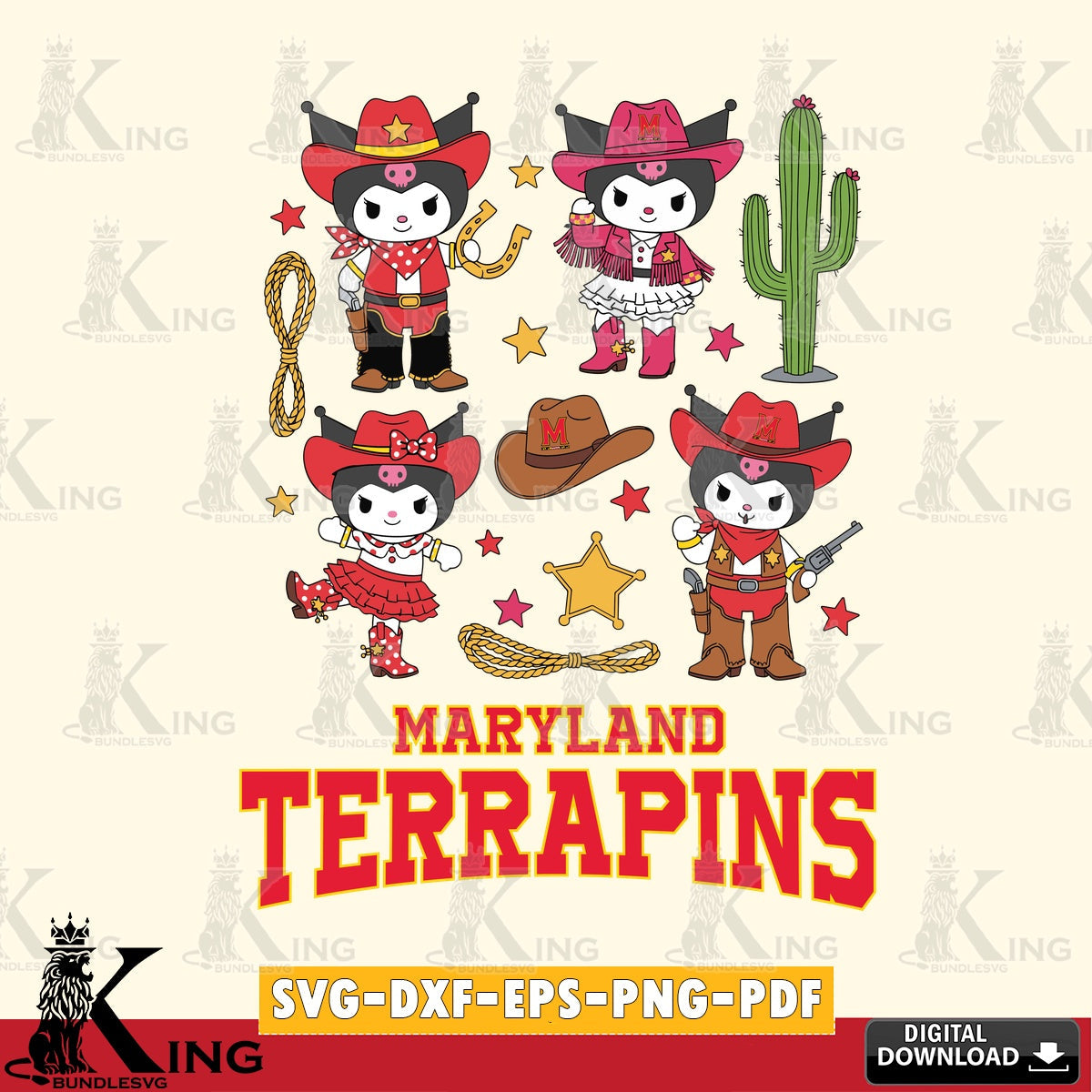 Maryland Terrapins Kuromi Cowboy Western SVG file, Cricut, Cut file  , Digital Download , Instant Download, Sanrio svg, Clipart