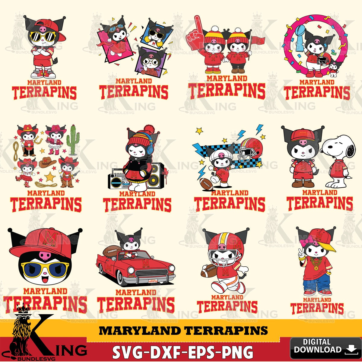 Maryland Terrapins Kuromi Football Jersey NCAA Bundle SVG file, Cricut, Cut file  , Digital Download , Instant Download, Sanrio svg, Clipart