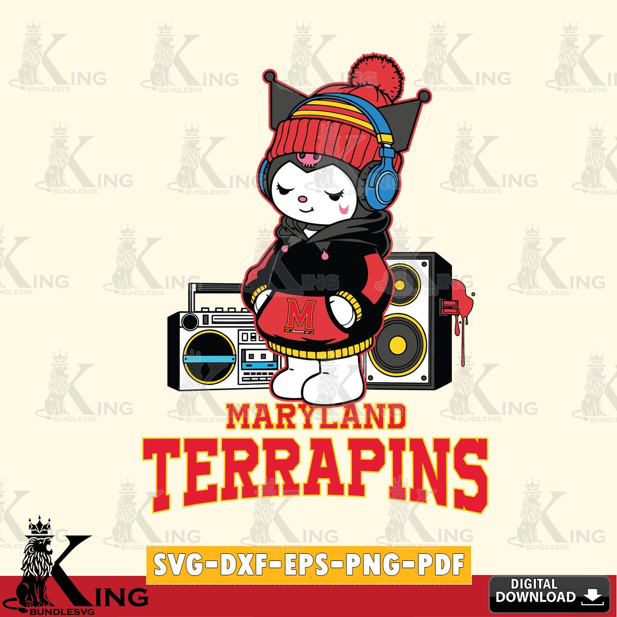 Maryland Terrapins Kuromi Football Music SVG file, Cricut, Cut file  , Digital Download , Instant Download, Sanrio svg, Clipart