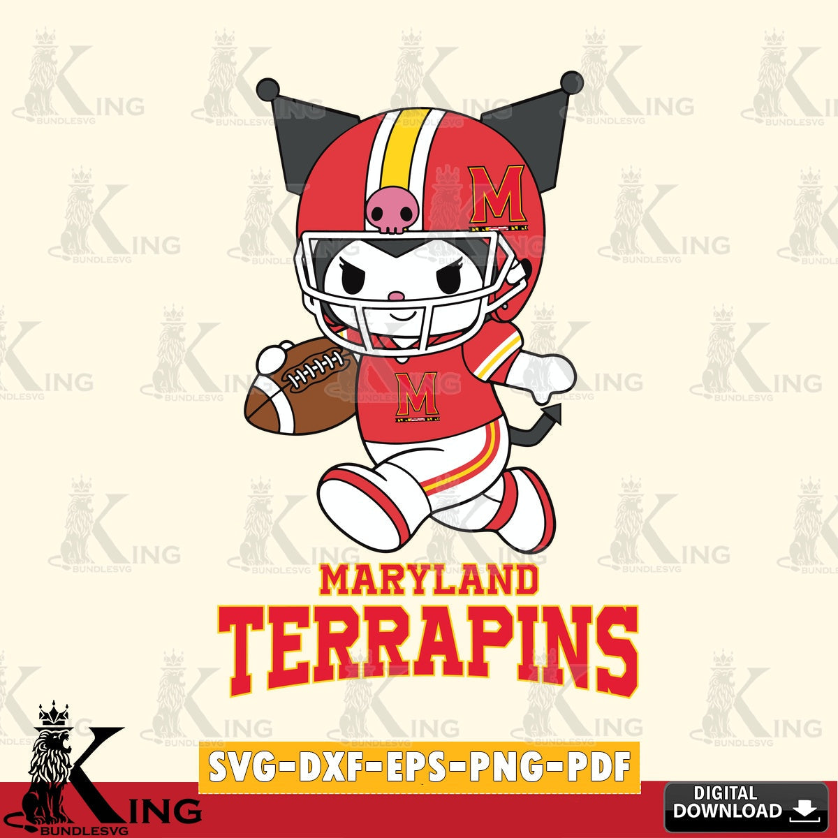 Maryland Terrapins Kuromi Football Run SVG file, Cricut, Cut file  , Digital Download , Instant Download, Sanrio svg, Clipart