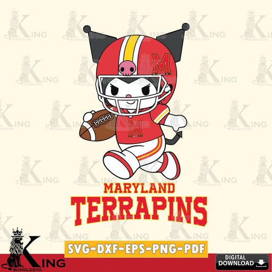 Maryland Terrapins Kuromi Football Run SVG file, Cricut, Cut file  , Digital Download , Instant Download, Sanrio svg, Clipart