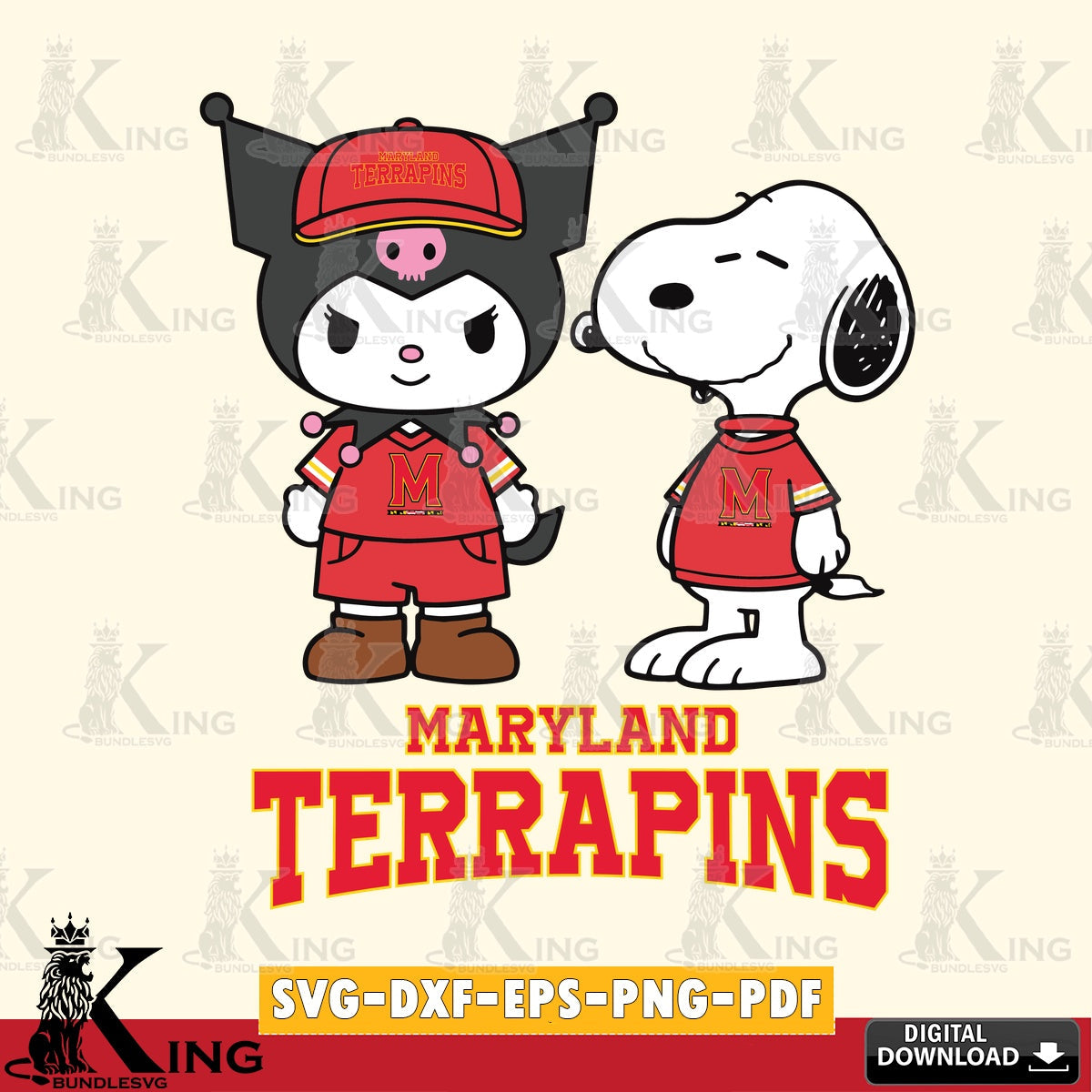 Maryland Terrapins Kuromi Snoopy Football SVG file, Cricut, Cut file  , Digital Download , Instant Download, Sanrio svg, Clipart