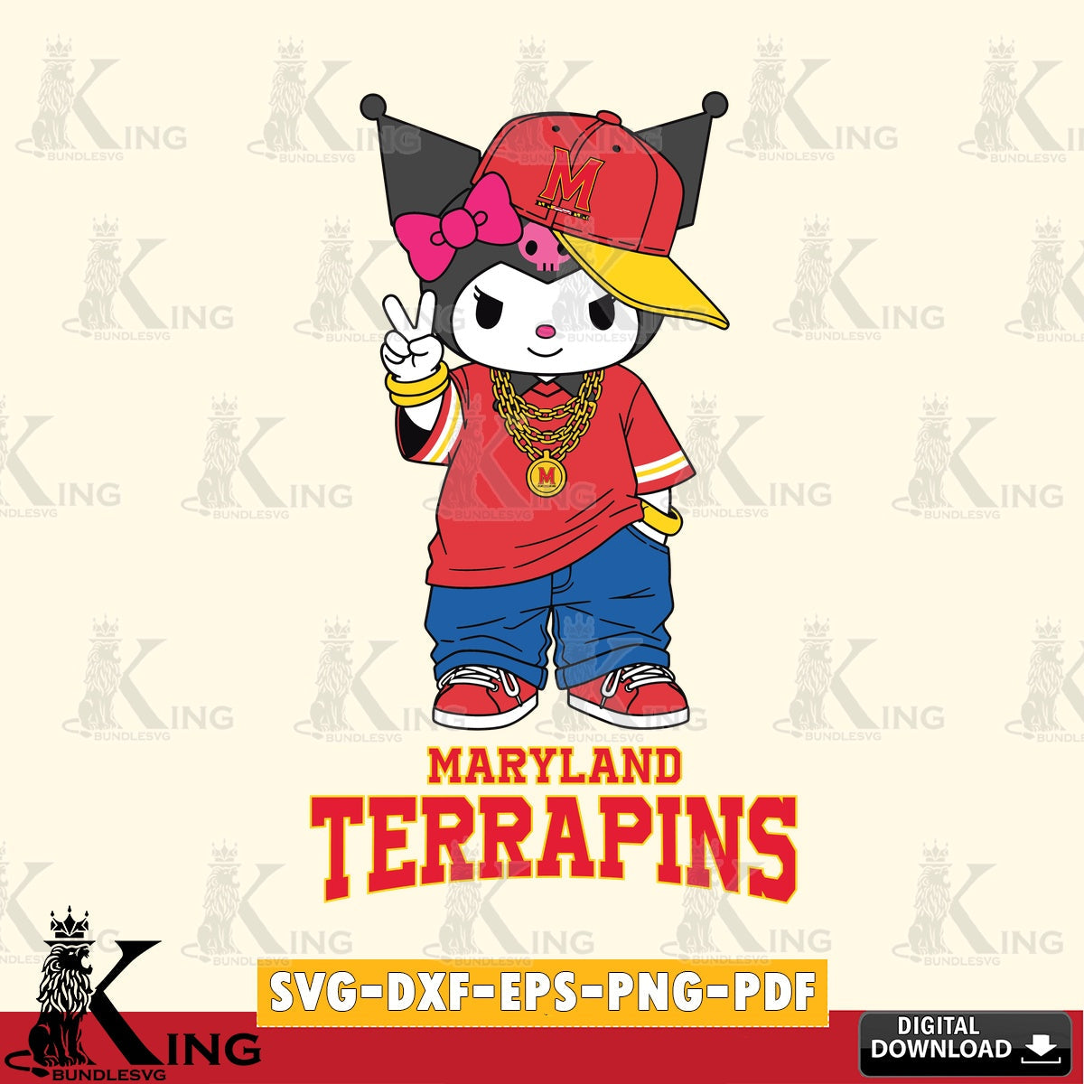 Maryland Terrapins Kuromi Streetwear Style SVG file, Cricut, Cut file  , Digital Download , Instant Download, Sanrio svg, Clipart