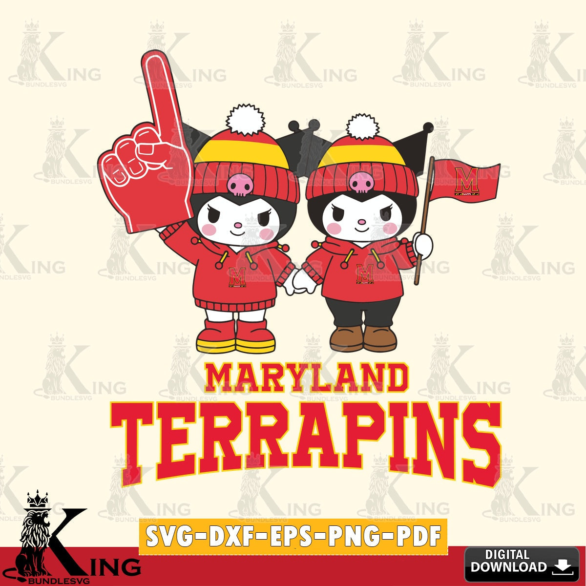 Maryland Terrapins Kuromi rugby Fan SVG file, Cricut, Cut file  , Digital Download , Instant Download, Sanrio svg, Clipart