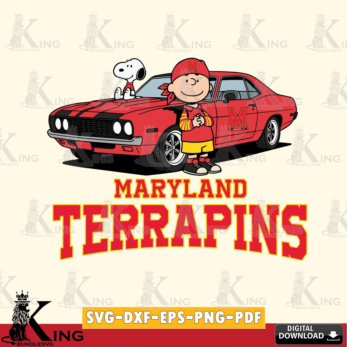 Maryland Terrapins Peanuts Muscle Car SVG, Cricut, Cut file  , Digital Download , Instant Download, Peanuts svg, NCAA svg, Football svg, Sport svg