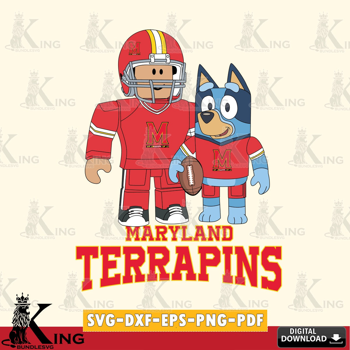 Maryland Terrapins Roblox & Bluey Football SVG file , NCAA Cricut,  File cut , Digital Download , PDF File