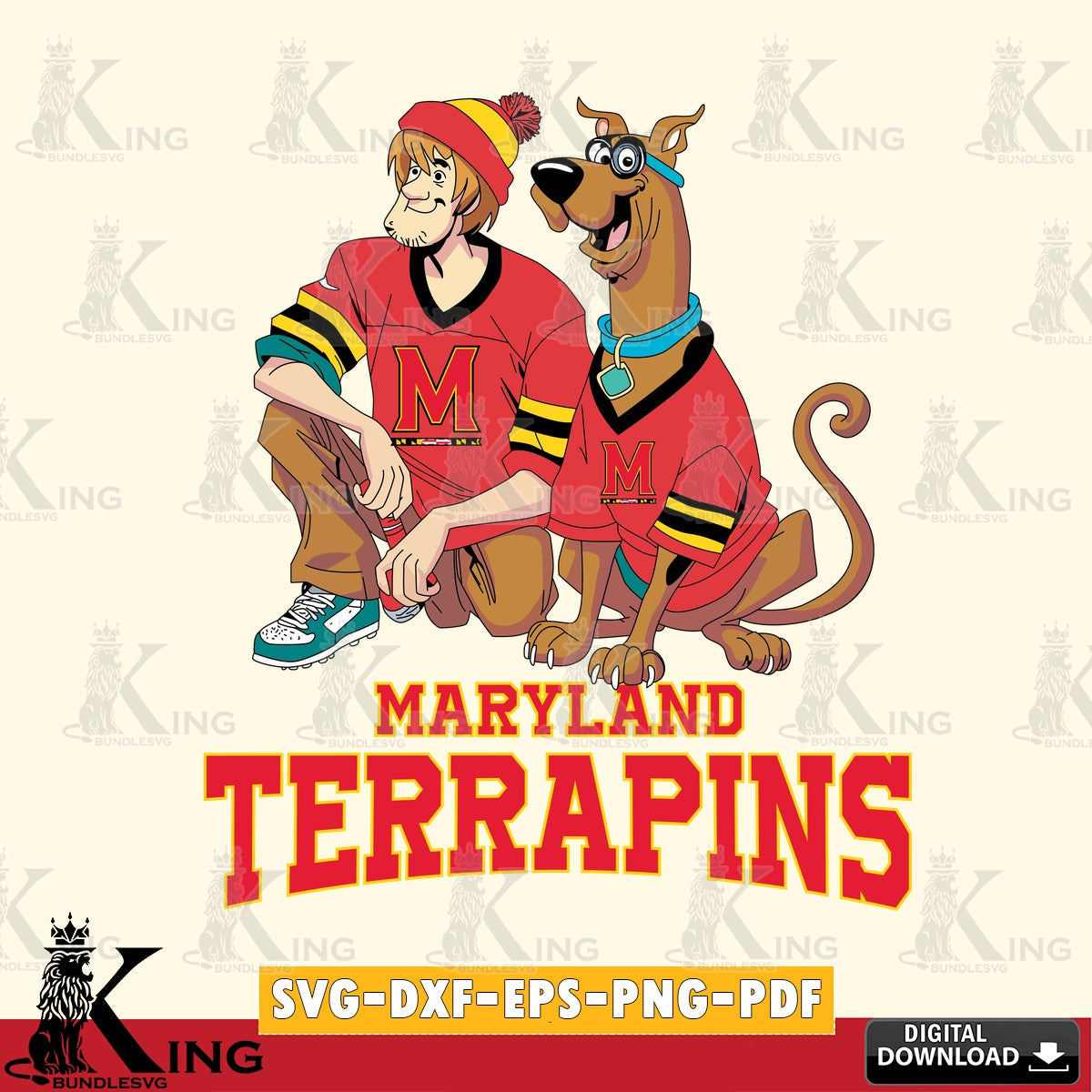 Custom design featuring Maryland Terrapins Shaggy and Scooby Doo football, crafting file for iron-on transfer and vinyl decals.