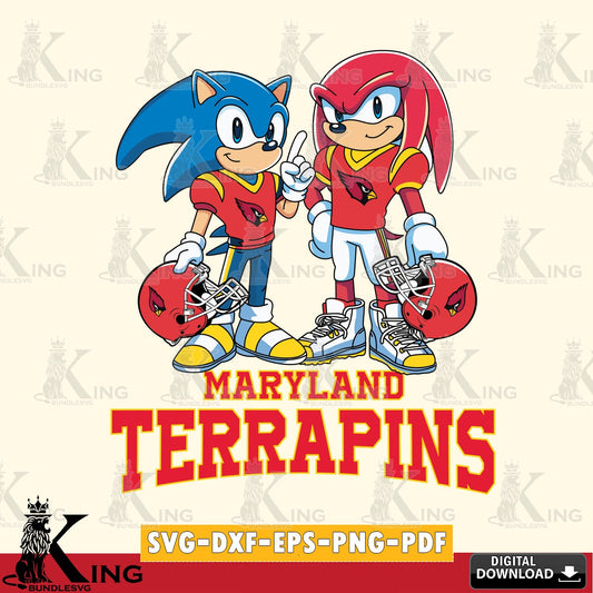 Modern graphic depicting Maryland Terrapins Sonic And Knuckles Football, digital clipart compatible with laser engraving and