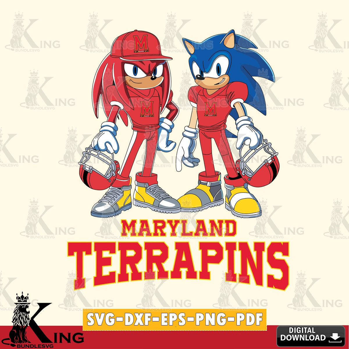 Creative design featuring a Maryland Terrapins Sonic And Knuckles player football PNG clipart for sublimation printing and