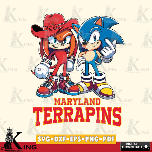 Hand-drawn style art of Maryland Terrapins Sonic & Knuckles Football Mascot SVG PNG files perfect for Cricut and Silhouette
