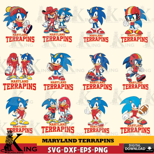 Massive pack of Maryland Terrapins Sonic & Knuckles NCAA Football Bundle crafting file for iron-on transfer and vinyl decals.