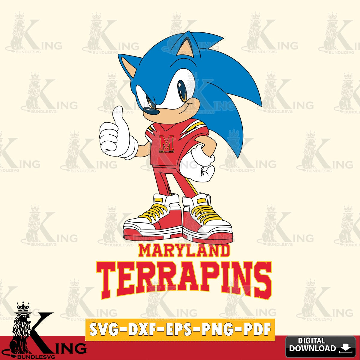 Digital download featuring a Maryland Terrapins Sonic Like Football SVG cut file for personalized gifts and laser projects