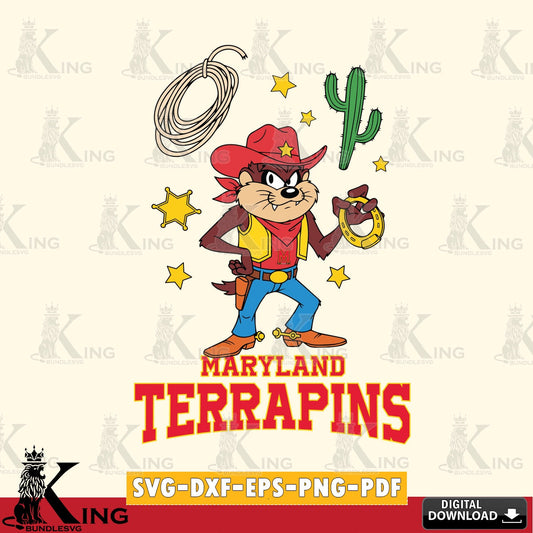 Maryland Terrapins Taz Cowboy Western SVG file, Cut file  , Digital Download , Instant Download, Taz svg, NCAA svg
