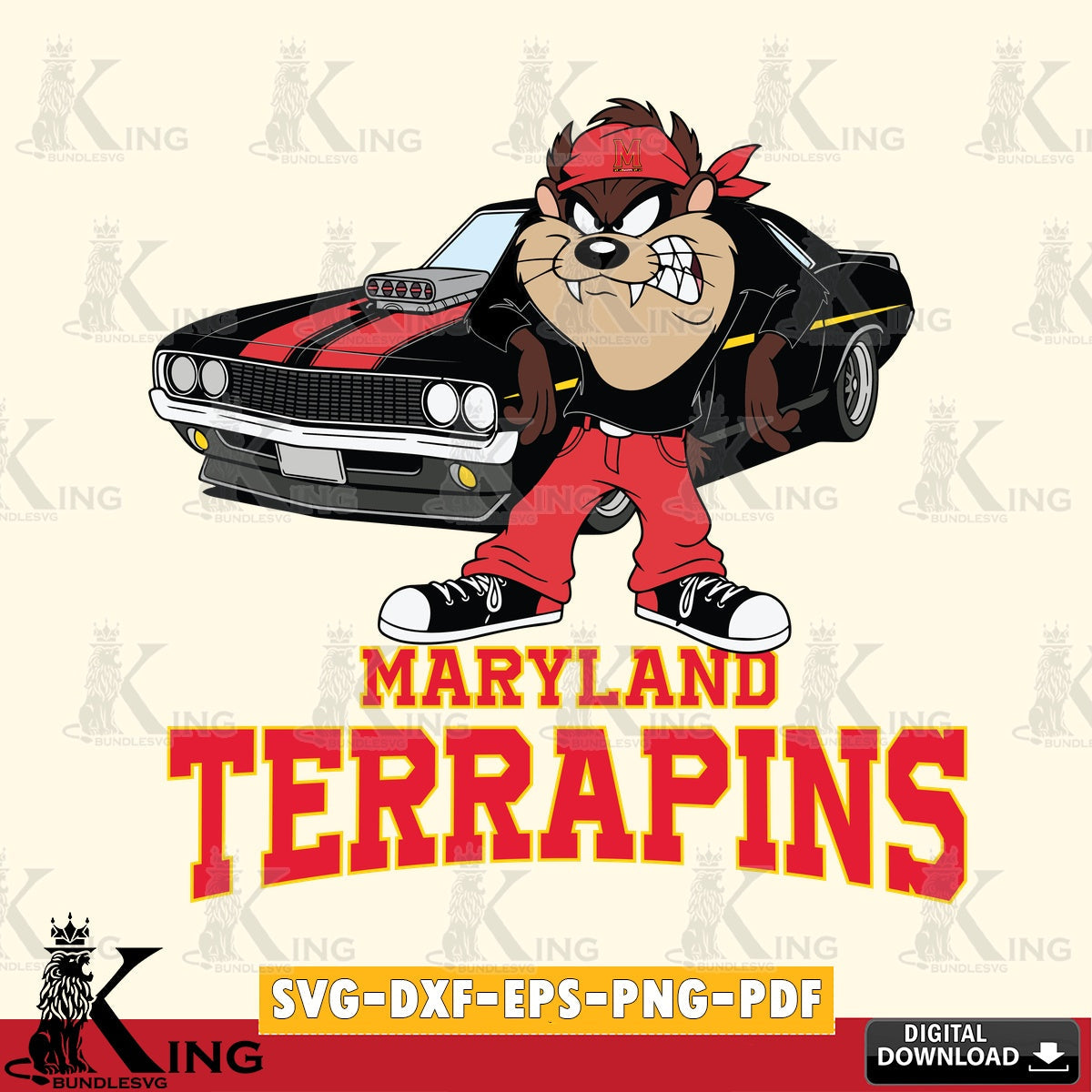 Maryland Terrapins Taz Racing Car SVG file, Cut file  , Digital Download , Instant Download, Taz svg, NCAA svg