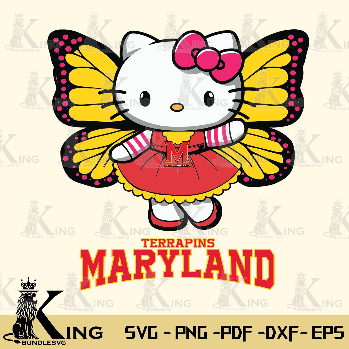 Maryland Terrapins Whimsical Kitty Wings Svg Eps Dxf Png File, Digital Download