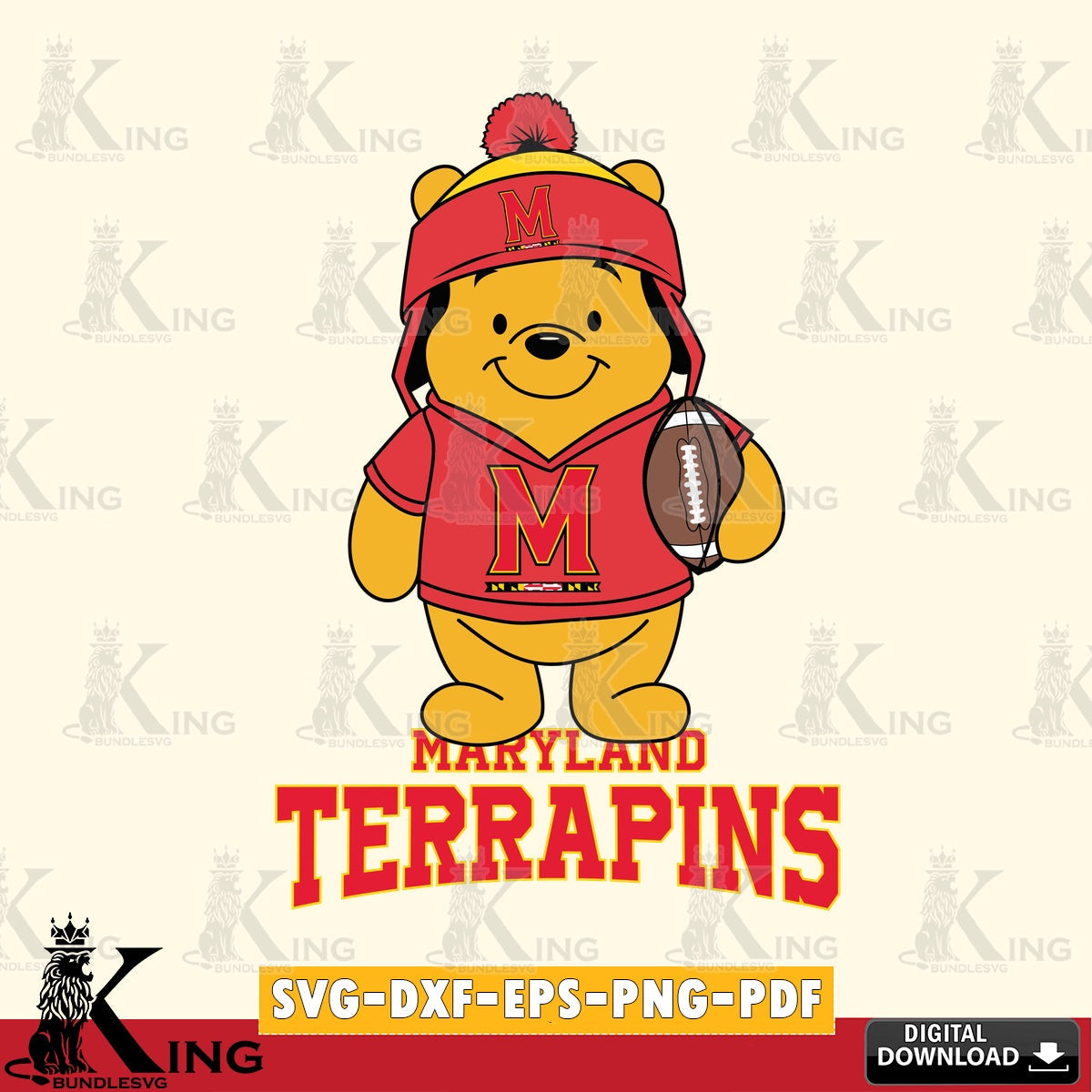 Creative design featuring Maryland Terrapins Winnie the Pooh player Football, SVG PNG files perfect for Cricut and Silhouette
