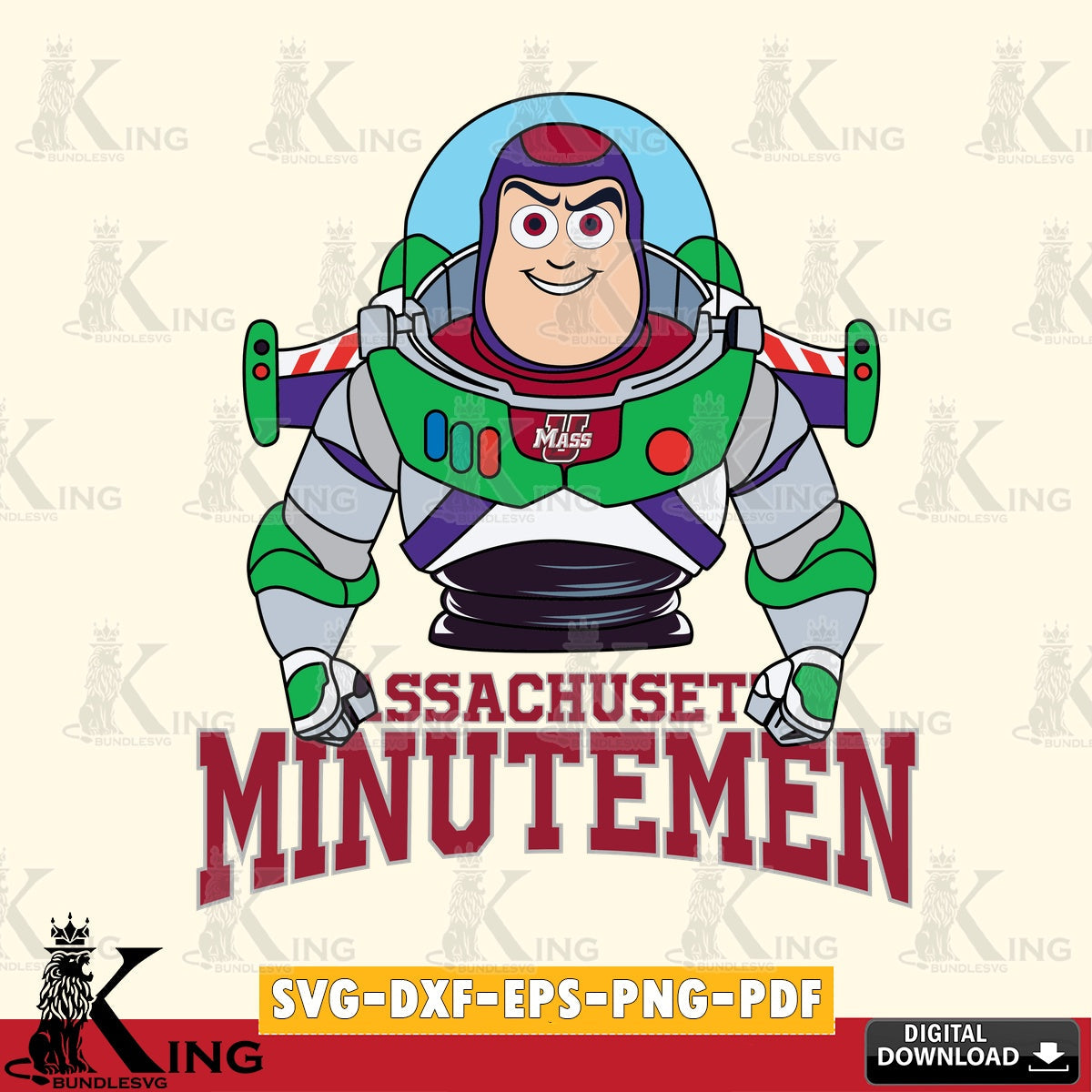 Giant set featuring Massachusetts Minutemen Buzz Lightyear Football, a high-quality vector for DIY scrapbooking and home decor