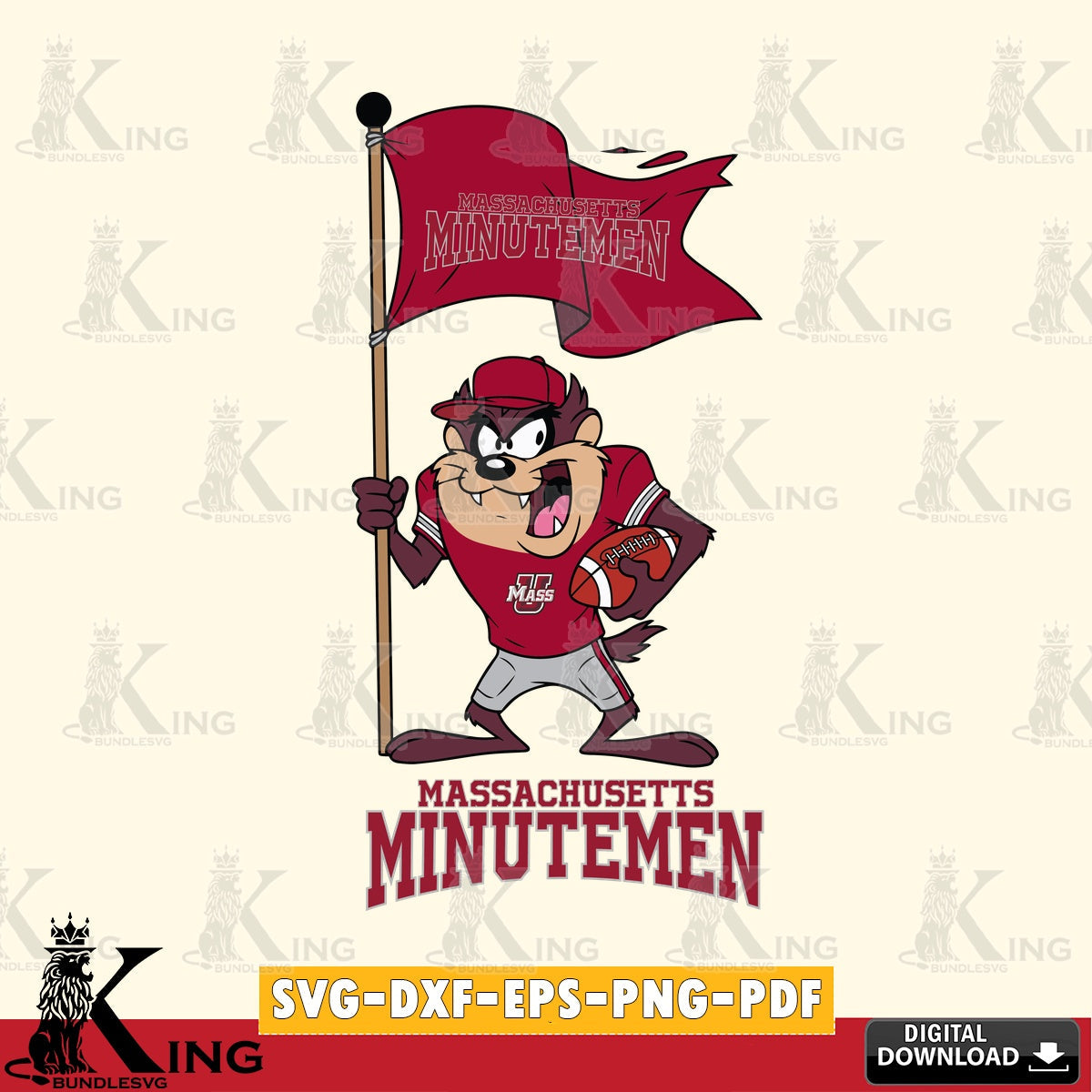 Massachusetts Minutemen Football Taz Flag Art SVG file, Cut file  , Digital Download , Instant Download, Taz svg, NCAA svg