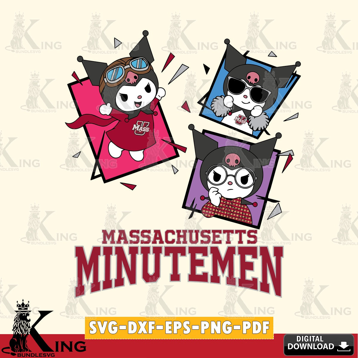 Massachusetts Minutemen Kuromi Action Football SVG file, Cricut, Cut file  , Digital Download , Instant Download, Sanrio svg, Clipart