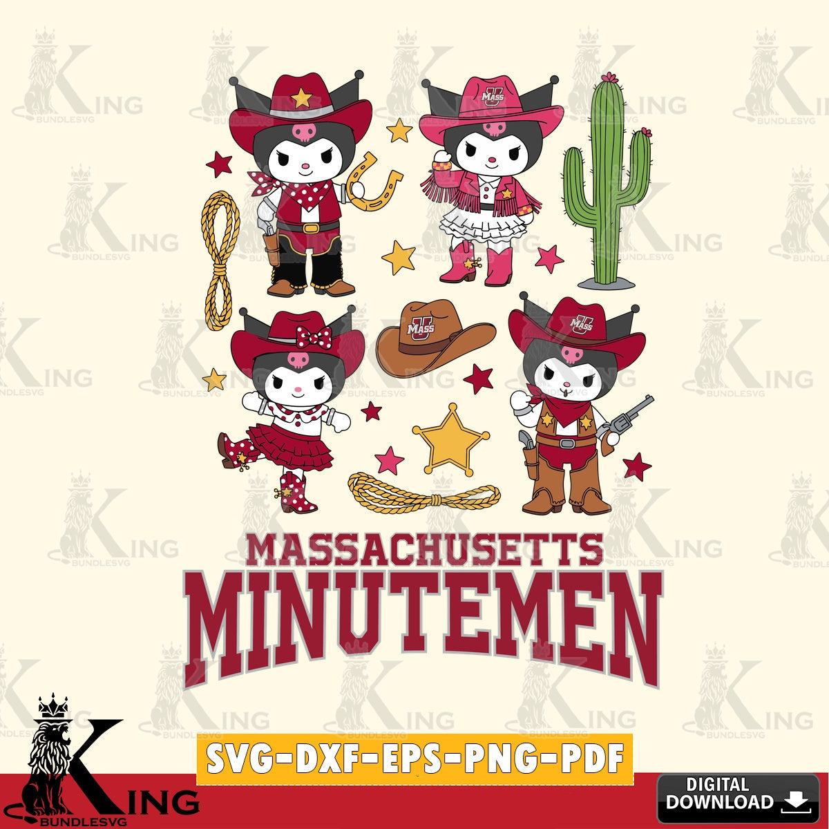 Massachusetts Minutemen Kuromi Cowboy Western SVG file, Cricut, Cut file  , Digital Download , Instant Download, Sanrio svg, Clipart