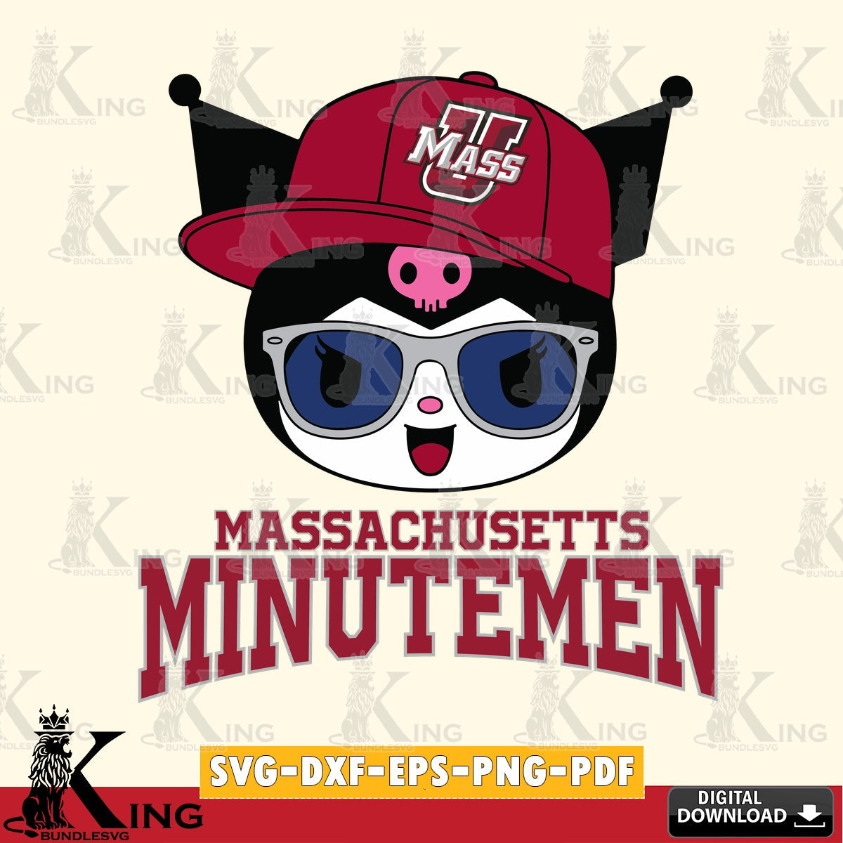 Massachusetts Minutemen Kuromi Football Cool SVG file, Cricut, Cut file  , Digital Download , Instant Download, Sanrio svg, Clipart