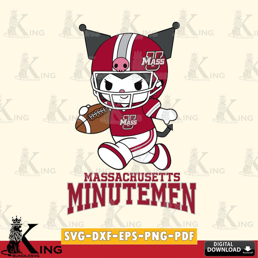 Massachusetts Minutemen Kuromi Football Run SVG file, Cricut, Cut file  , Digital Download , Instant Download, Sanrio svg, Clipart