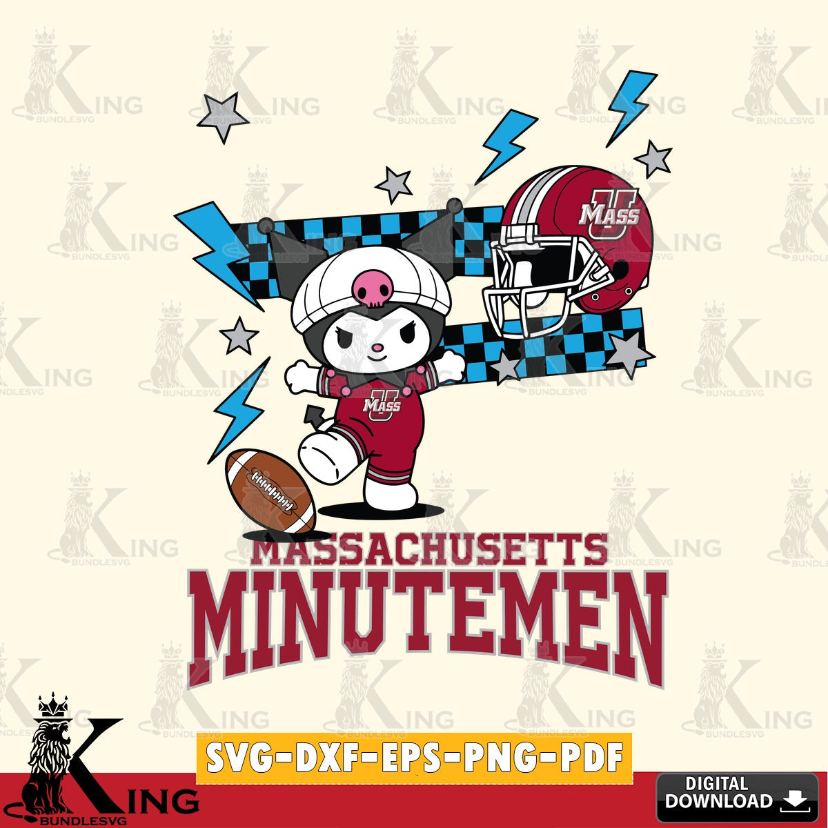 Massachusetts Minutemen Kuromi Game Day SVG file, Cricut, Cut file  , Digital Download , Instant Download, Sanrio svg, Clipart
