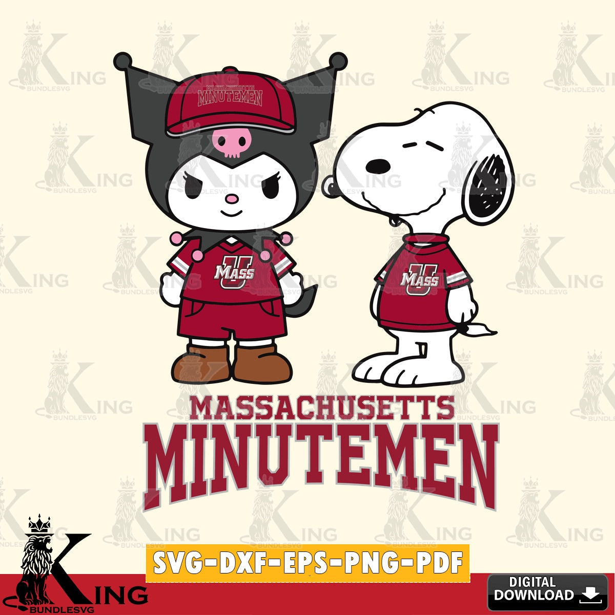 Massachusetts Minutemen Kuromi Snoopy Football SVG file, Cricut, Cut file  , Digital Download , Instant Download, Sanrio svg, Clipart