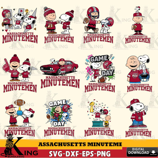 Massachusetts Minutemen Peanuts Football NCAA Bundle SVG, Cricut, Cut file  , Digital Download , Instant Download, Peanuts svg, NCAA svg, Football svg, Sport svg