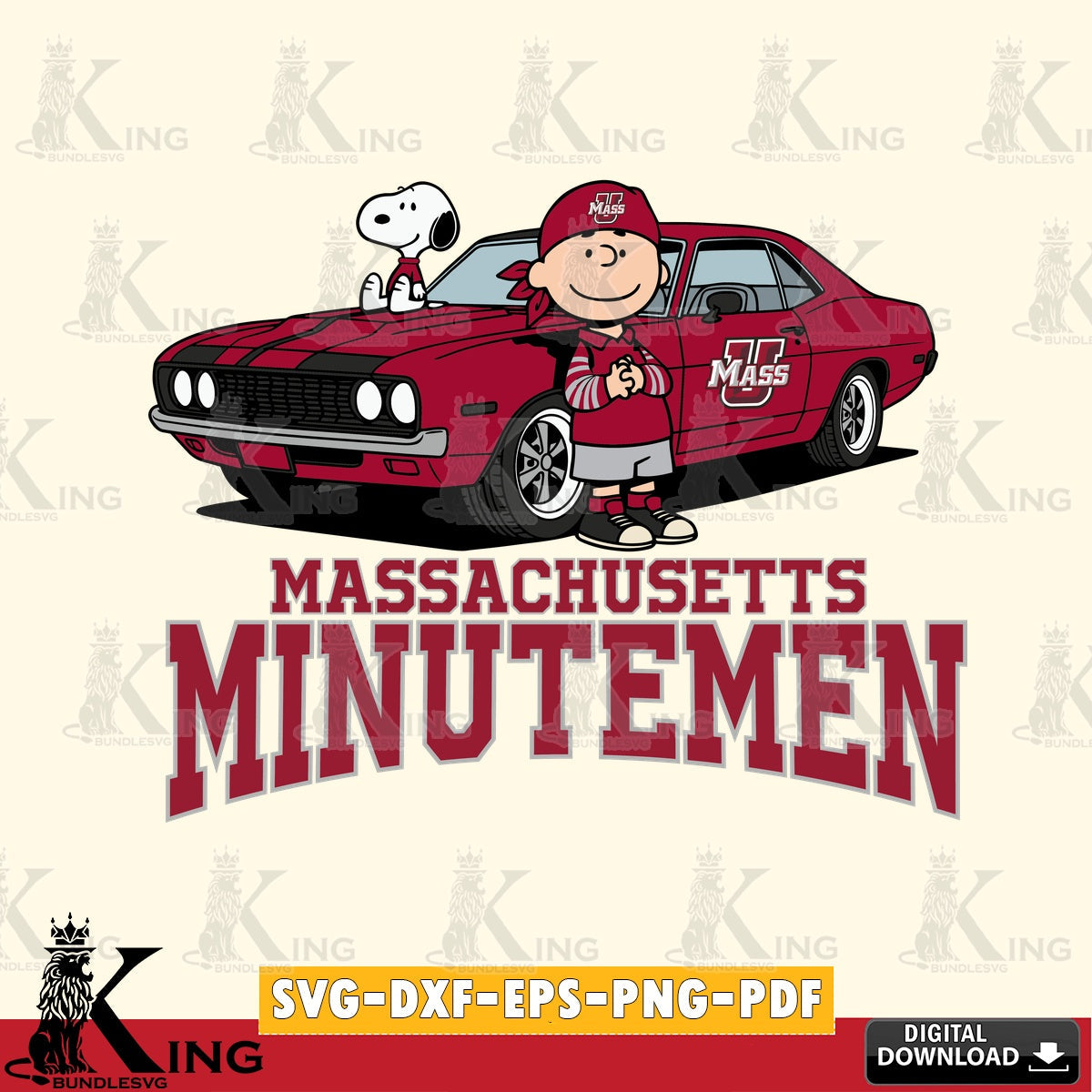 Massachusetts Minutemen Peanuts Muscle Car SVG, Cricut, Cut file  , Digital Download , Instant Download, Peanuts svg, NCAA svg, Football svg, Sport svg
