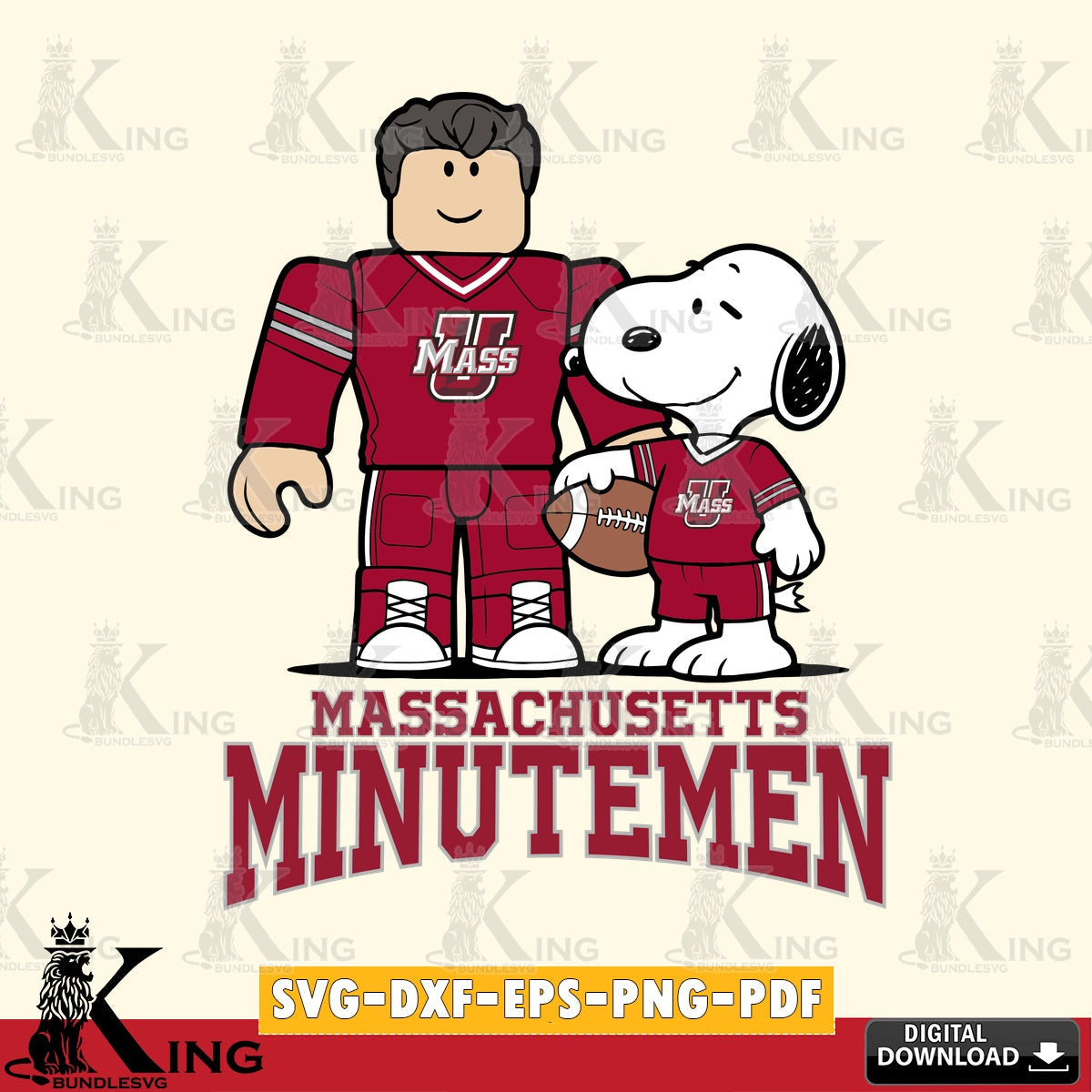 Massachusetts Minutemen Roblox & Snoopy Football SVG file , NCAA Cricut,  File cut , Digital Download , PDF File