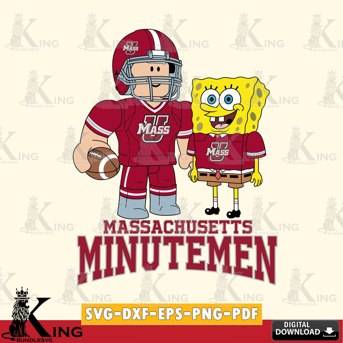 Massachusetts Minutemen Roblox & Spongebob Football SVG file , NCAA Cricut,  File cut , Digital Download , PDF File