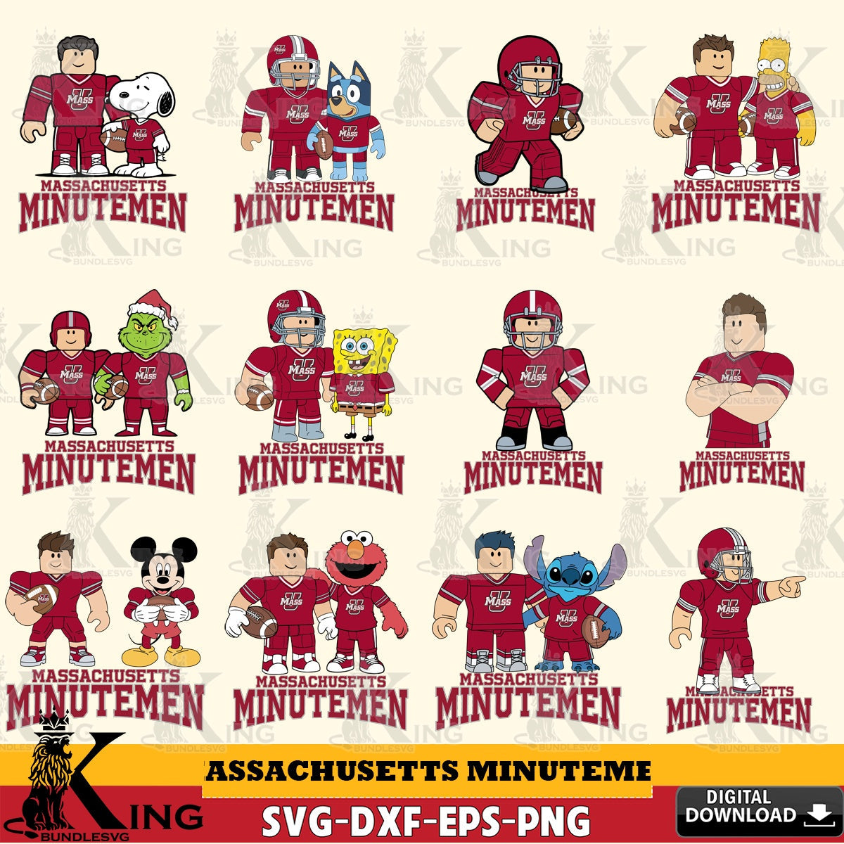 Massachusetts Minutemen Roblox With Friends football NCAA Bundle SVG file , NCAA Cricut,  File cut , Digital Download , PDF File