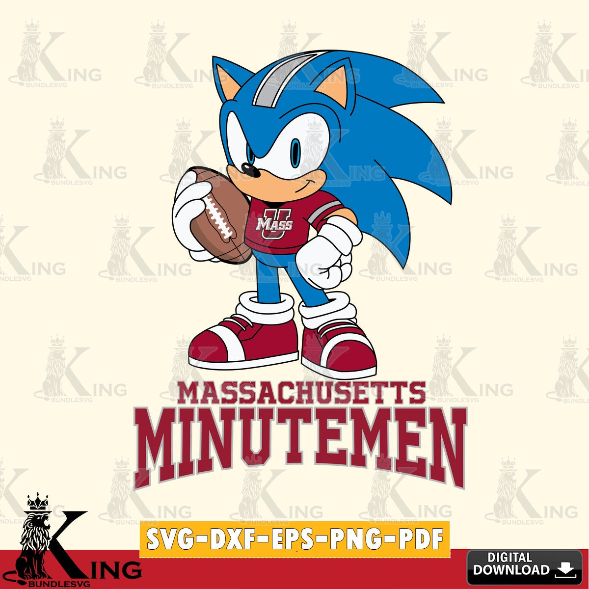 Giant set featuring Massachusetts Minutemen Sonic Game Day Ready vector, digital download SVG PNG files perfect for Cricut and