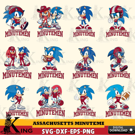Ultimate set containing Massachusetts Minutemen Sonic & Knuckles NCAA Football bundle, crafting file for iron-on transfer and