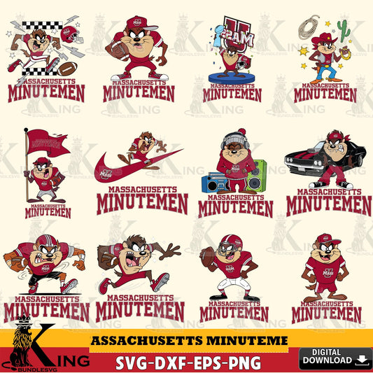 Massachusetts Minutemen Taz Football NCAA Bundle SVG file, Cut file  , Digital Download , Instant Download, Taz svg, NCAA svg