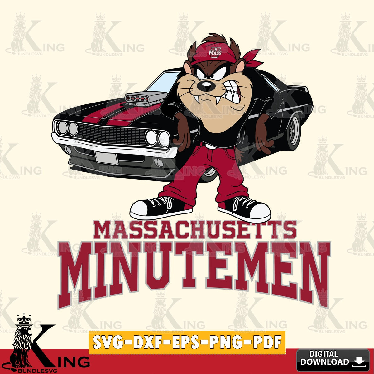 Massachusetts Minutemen Taz Racing Car SVG file, Cut file  , Digital Download , Instant Download, Taz svg, NCAA svg
