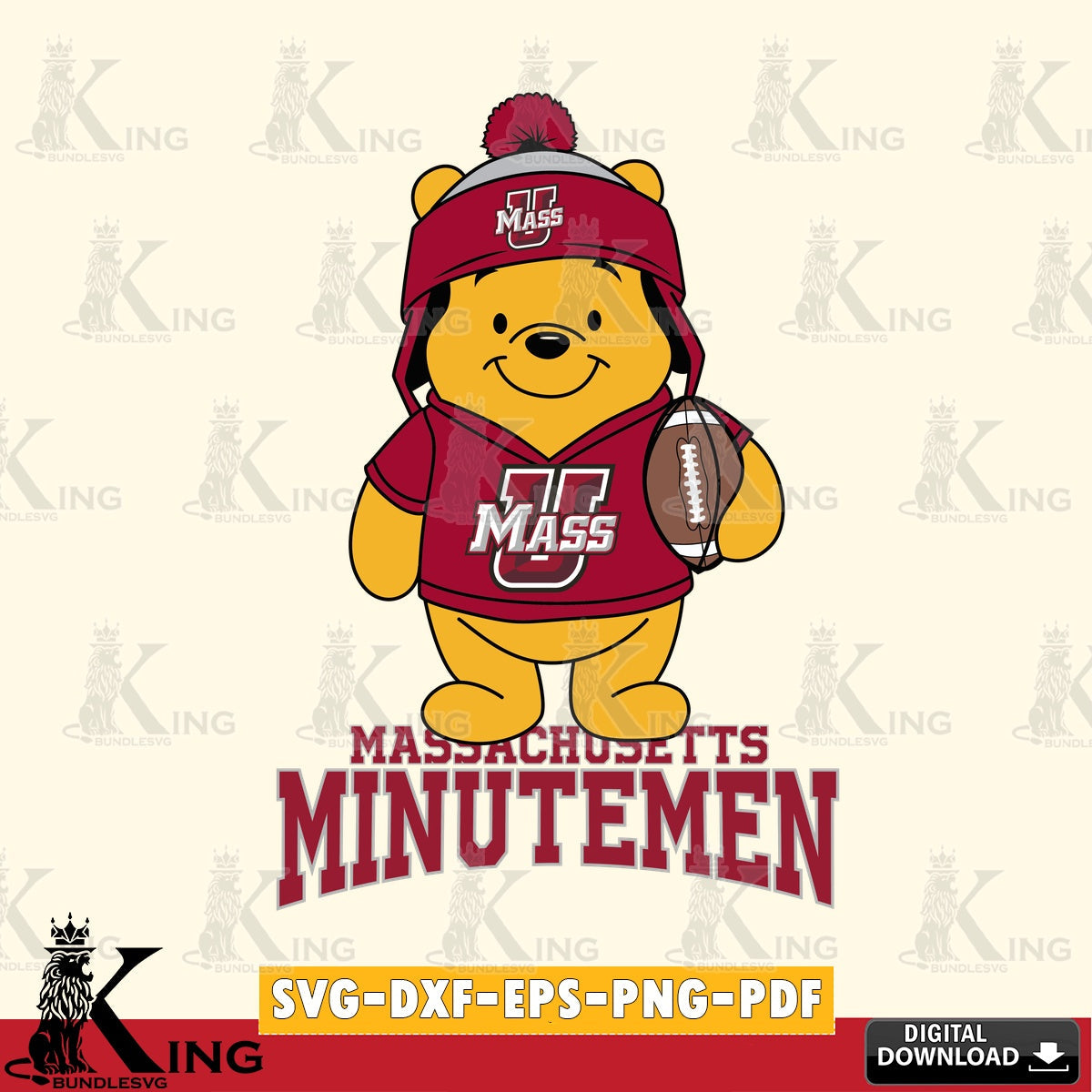 Huge collection of Massachusetts Minutemen Winnie the Pooh football player, high-quality vector for DIY scrapbooking and home
