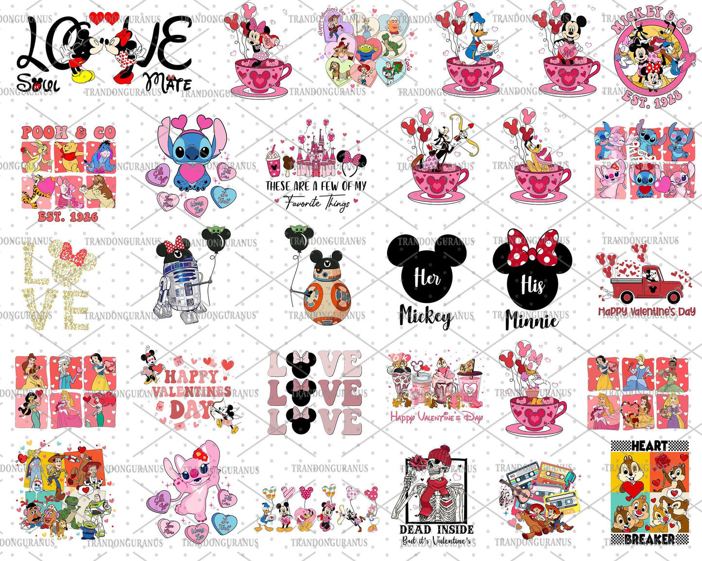 Mega Bundle Mickey Valentine Designs, Happy Valentine Png , Digital download , Instant Download